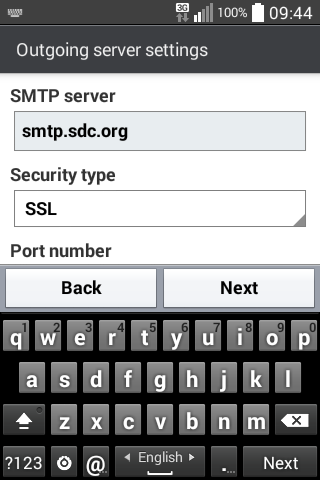 Screenshot: Outgoing server settings top third